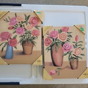 Handpainted Canvas Floral Art (2) ~ Cottage ~ Boho ~ NOS/NWT from 2005 ~ Pretty!
